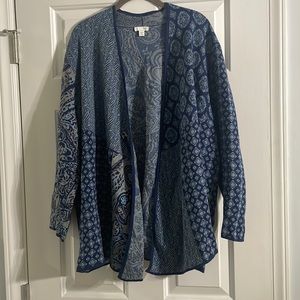 EUC 2X J. Jill Blue Drape Safety Pin Detail Open Cardigan